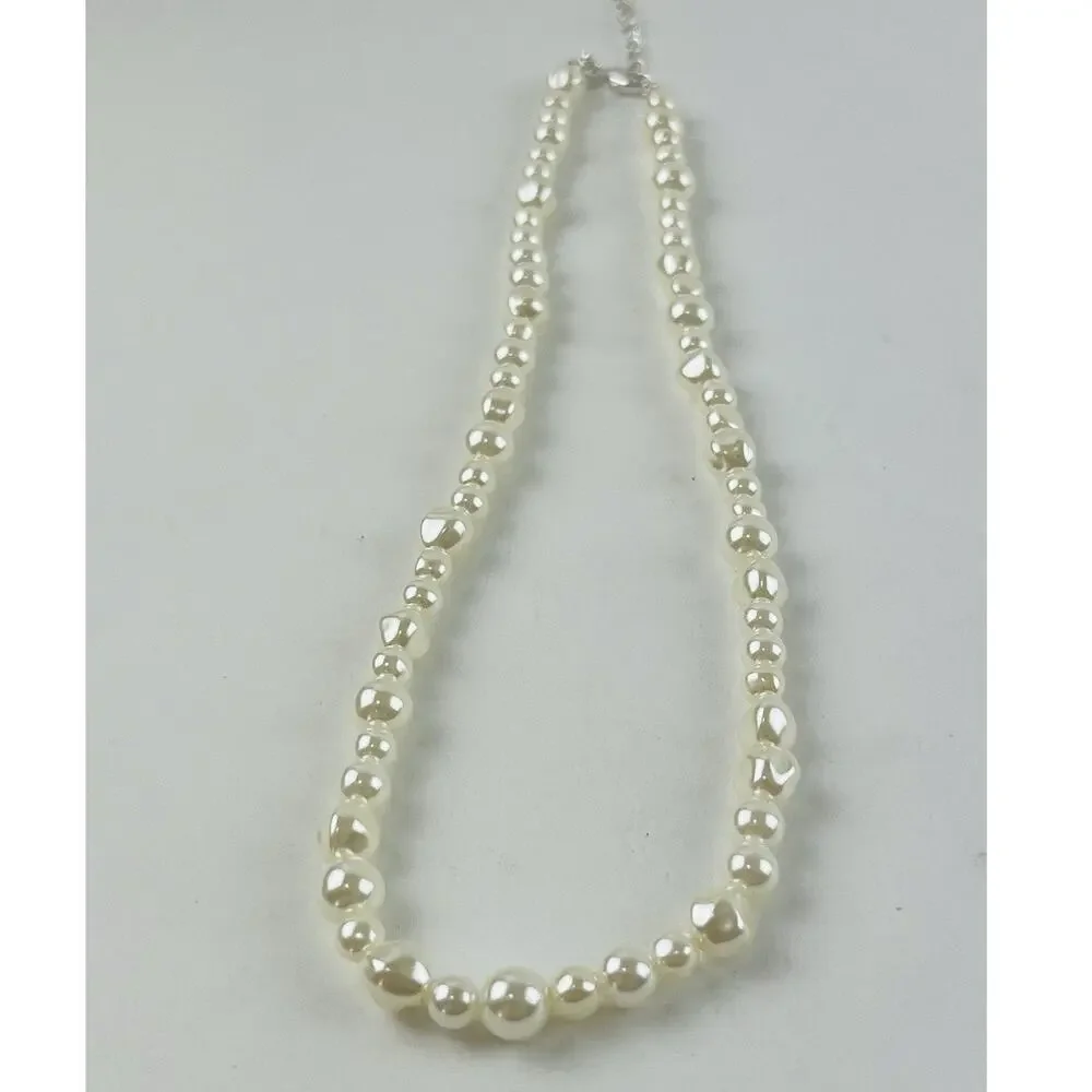 Avon SAQ Faux Pearl Necklace Silver-tone Choker Collar Could be bracelet - doubl
